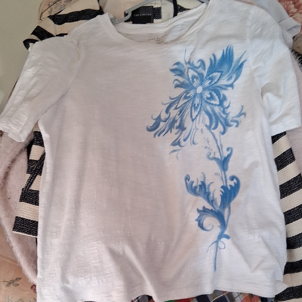 Talbots White Top with Blue Floral Accent